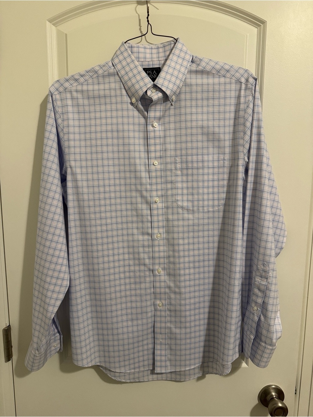 Jos. A. Bank Men's Blue and White Windowpane Dress Shirt